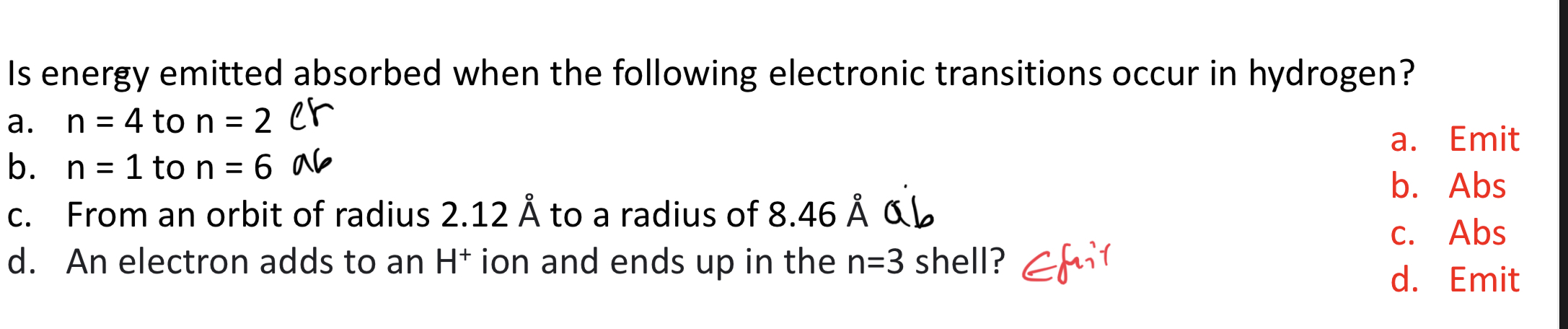 Solved Is energy emitted absorbed when the following | Chegg.com