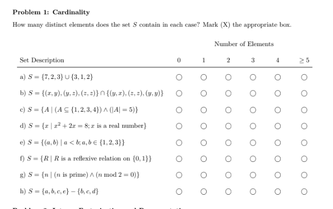 Solved Problem 1: Cardinality How many distinct elements | Chegg.com