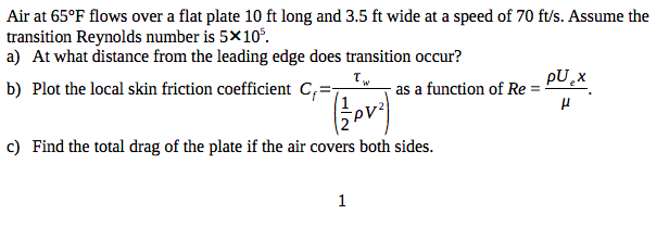 Solved Air at 65°F flows over a flat plate 10 ft long and | Chegg.com
