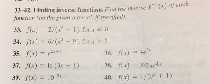 Solved 33-42. Finding Inverse Functions Find The Inverse F | Chegg.com