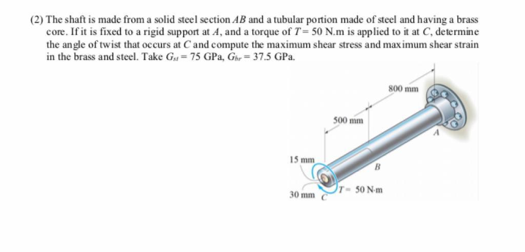 Solved (2) The shaft is made from a solid steel section AB | Chegg.com