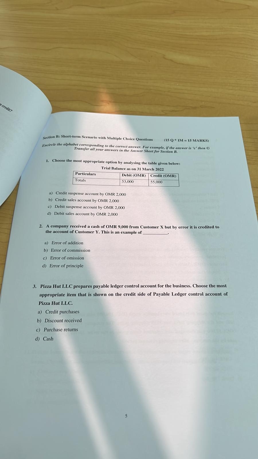 Solved Section B: Short-term Scenario with Multiple Choice | Chegg.com