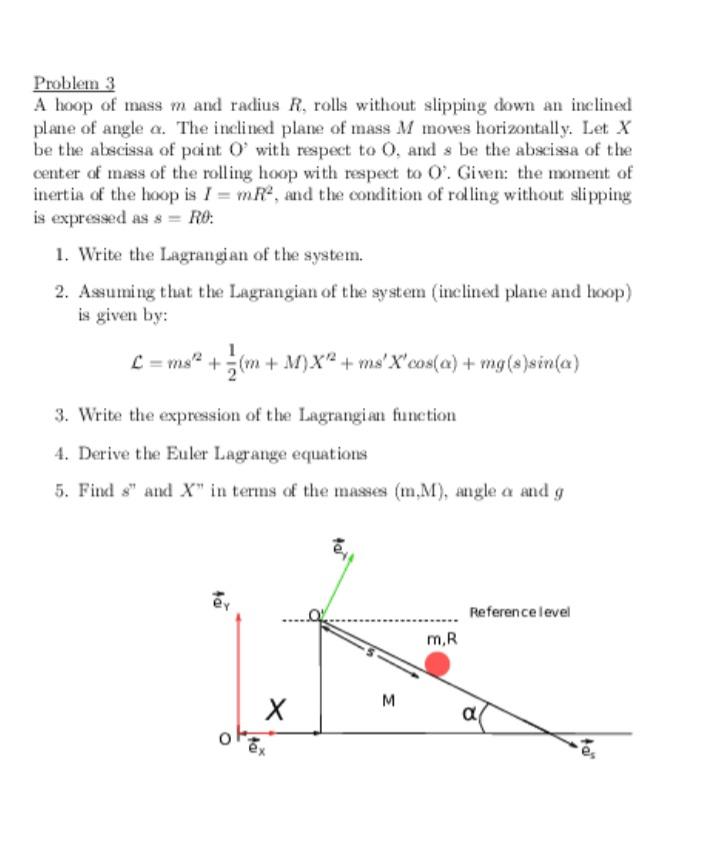 Solved Problem 3 A Hoop Of Mass M And Radius R, Rolls | Chegg.com