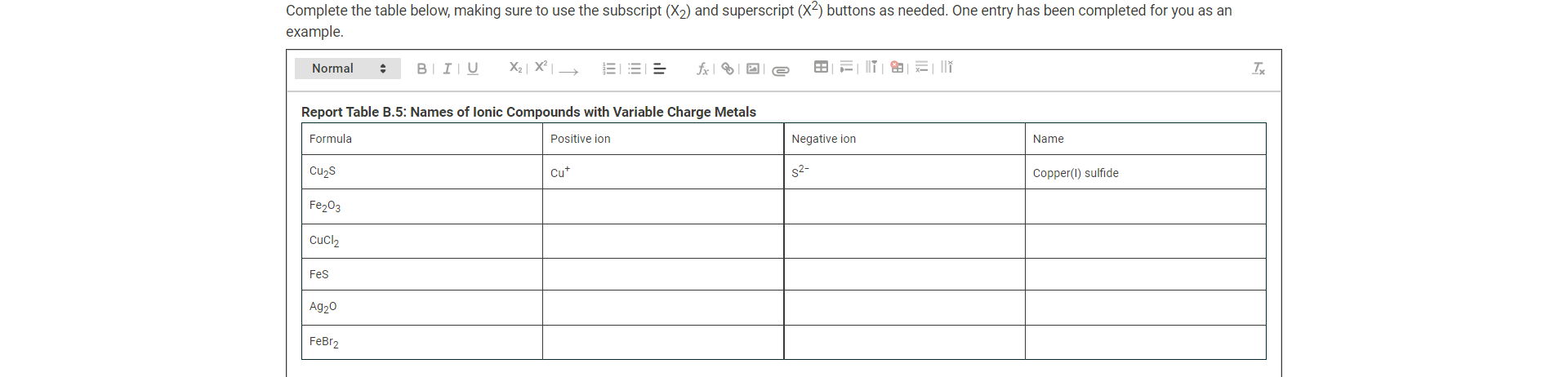 Solved Complete the table below, making sure to use the | Chegg.com