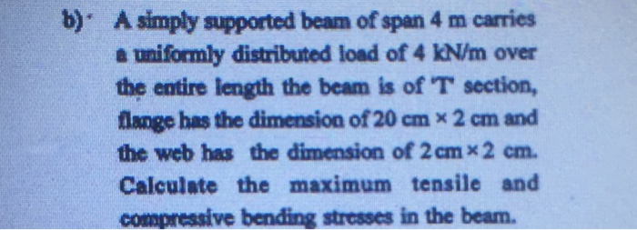 Solved b) A simply supported beam of span 4 m carries a | Chegg.com