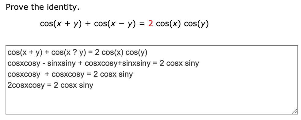 Solved Prove The Identity Cos X Y Cos X Y 2 Co Chegg Com