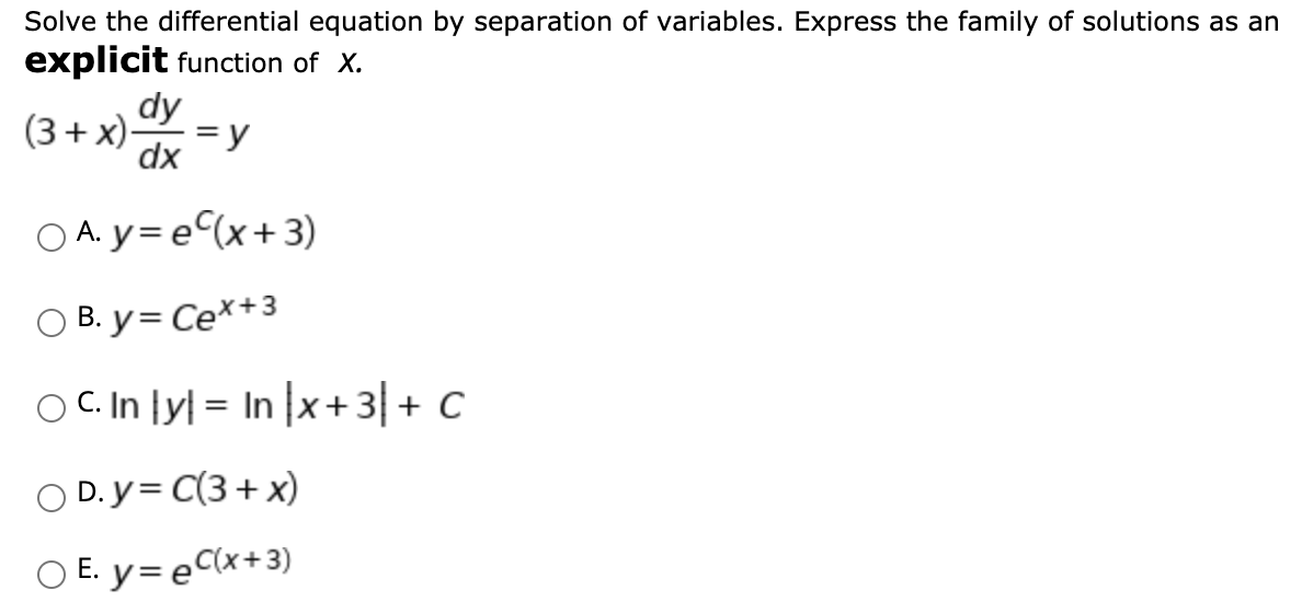 Solved Solve the differential equation by separation of | Chegg.com