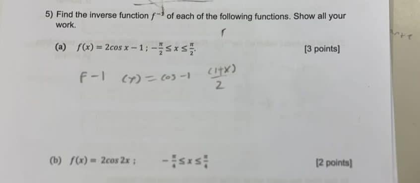 Solved 5) Find the inverse function f−1 of each of the | Chegg.com
