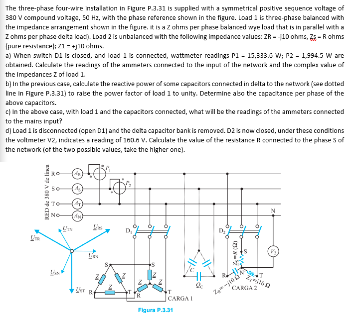 Solved The three-phase four-wire installation in Figure | Chegg.com