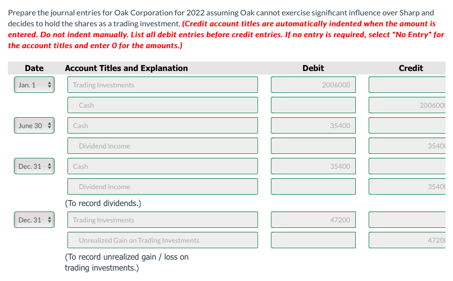 Solved Oak Corporation acquired 25% of the common shares of 