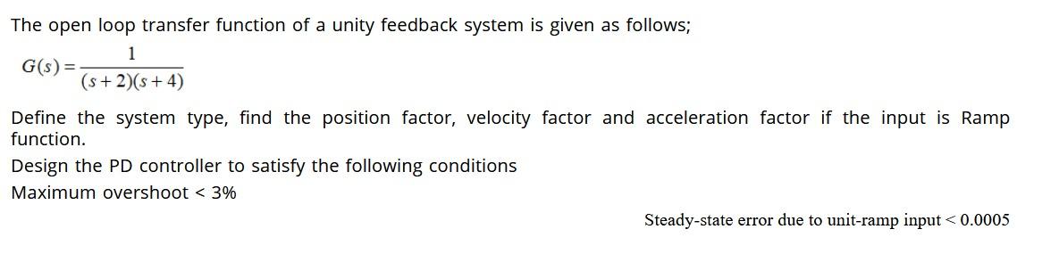 Solved The open loop transfer function of a unity feedback | Chegg.com