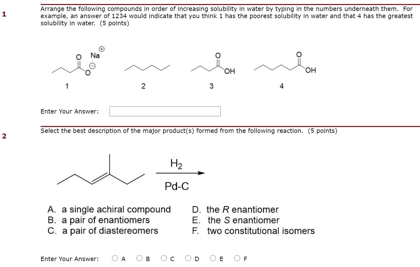 Solved 1 Arrange the following compounds in order of | Chegg.com