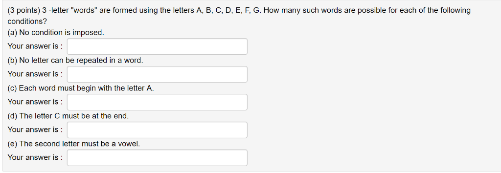 Solved 3 points) 3-letter "words" are formed using the | Chegg.com