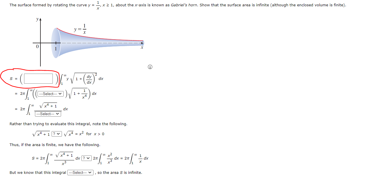 Solved The Surface Formed By Rotating The Curve Y = -,> 1, | Chegg.com