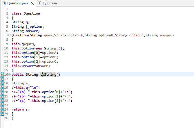 Solved Question.java x D Quizjava 1 2 class Question 3 { 4 | Chegg.com