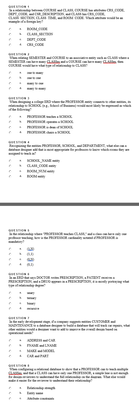 Solved QUESTION 14 Consider The Following Table Which Of The | Chegg.com