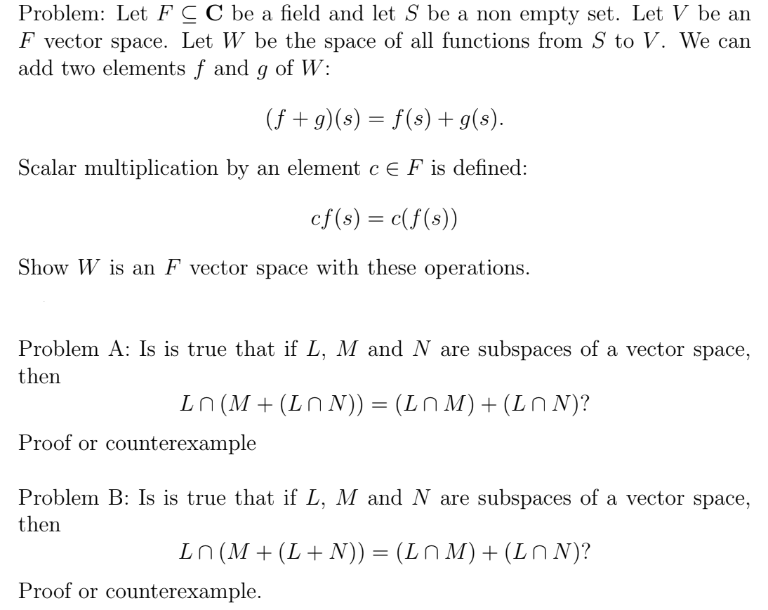 Solved Problem Let F C C Be A Field And Let S Be A Non E Chegg Com