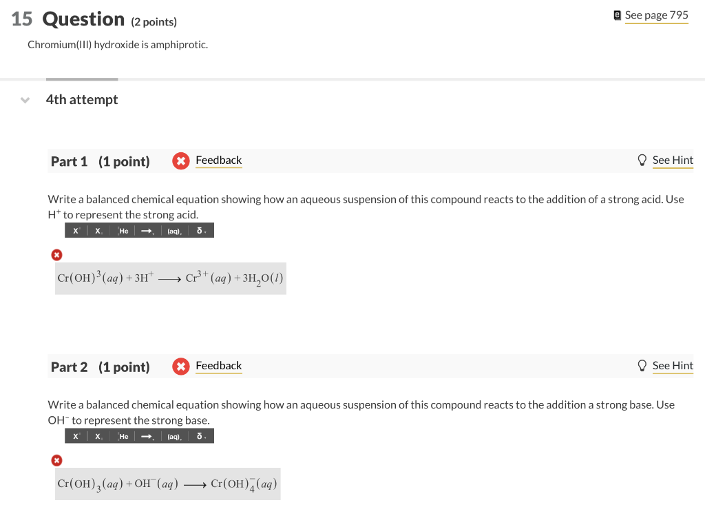 Solved Write a balanced chemical equation showing how an | Chegg.com