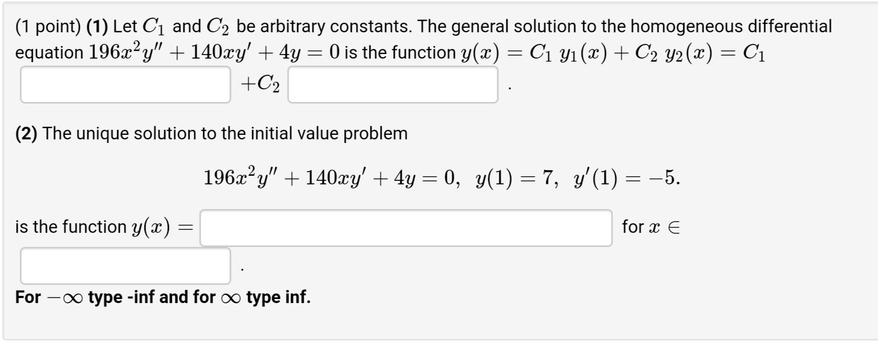 Solved (1 Point) (1) Let C1 And C2 Be Arbitrary Constants. | Chegg.com