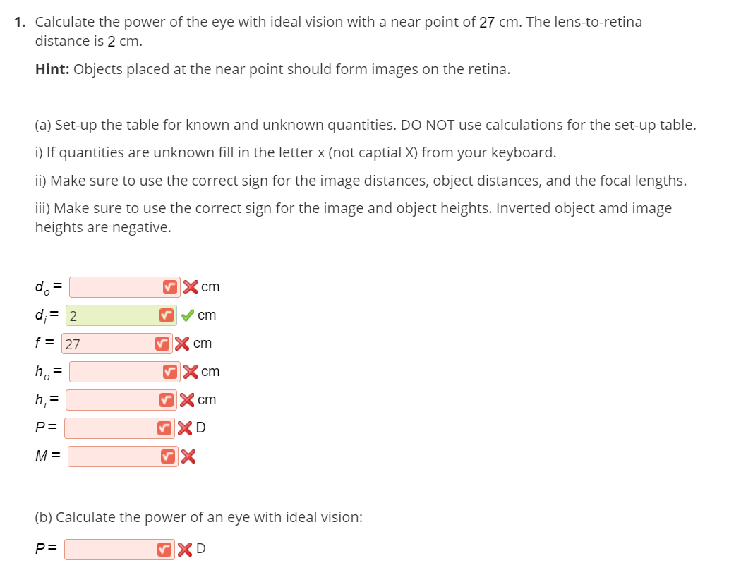 Solved 1. Calculate the power of the eye with ideal vision