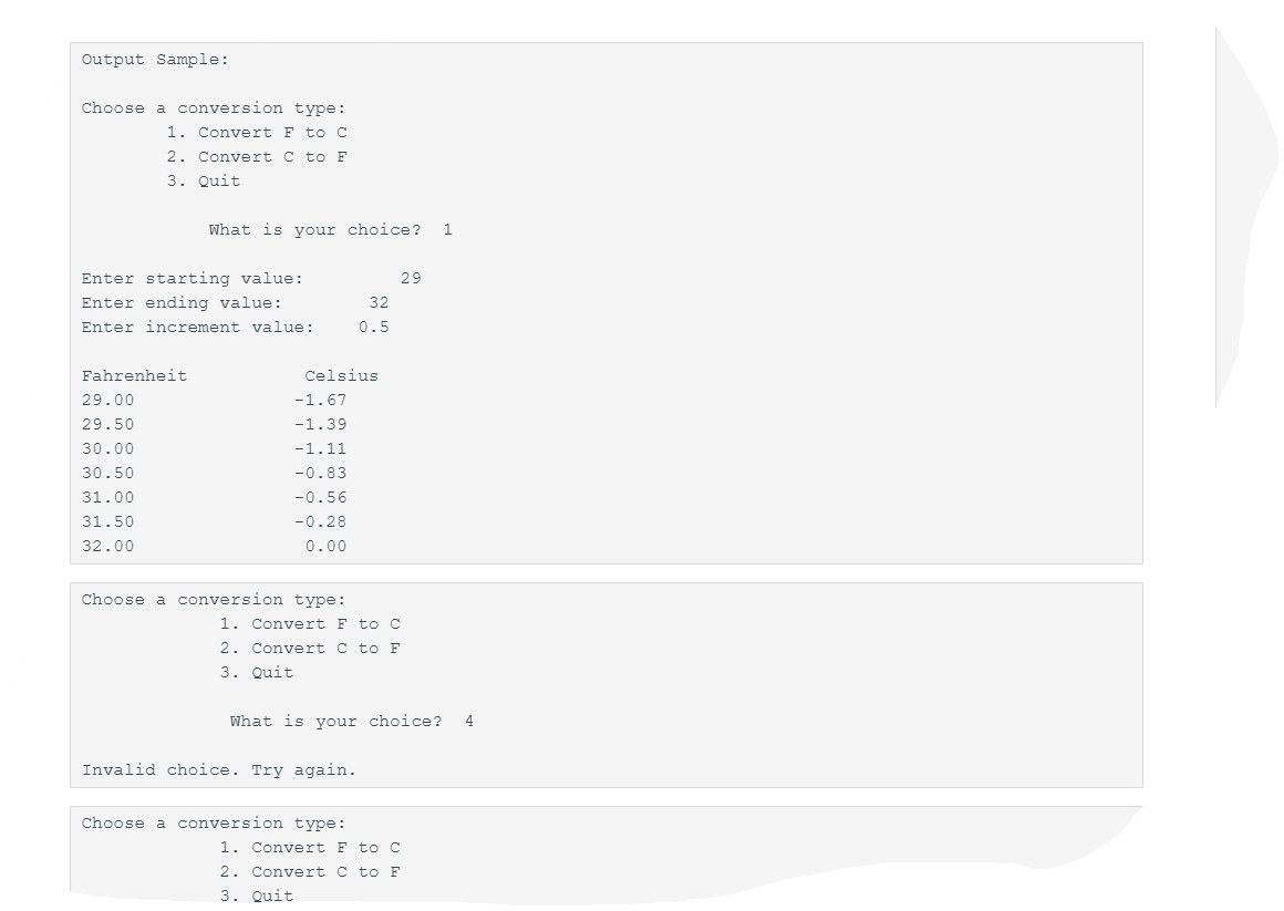 Solved Write a program that first asks the user which | Chegg.com