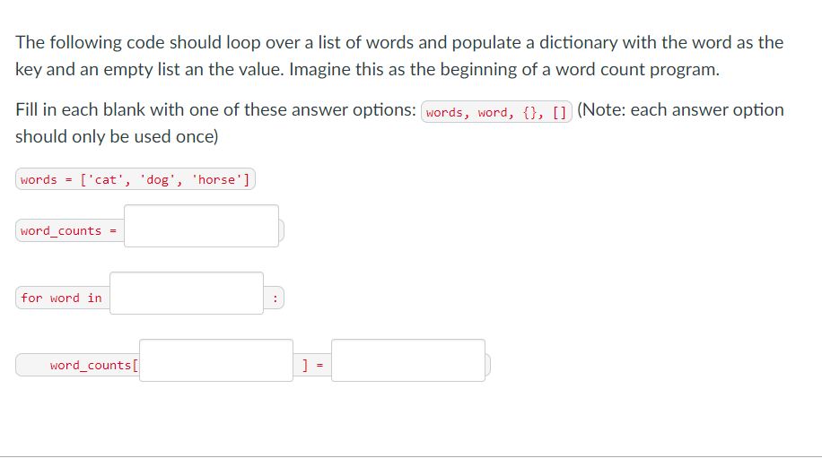 Solved The following code should loop over a list of words | Chegg.com