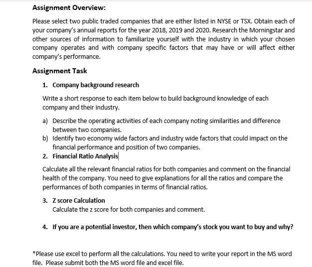 Solved The two companies selected are ROGERS and NATIONAL | Chegg.com