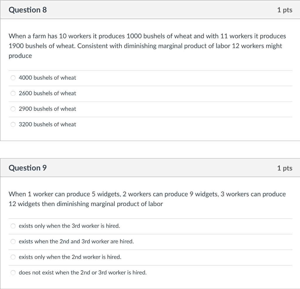 Solved When 1 ﻿worker can produce 5 ﻿widgets, 2 ﻿workers can | Chegg.com