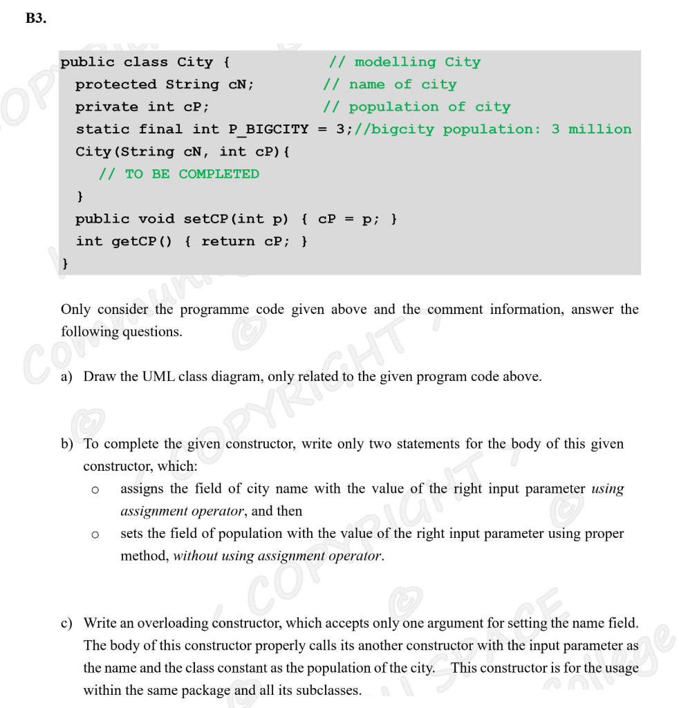 Solved B3. op public class City { // modelling City | Chegg.com