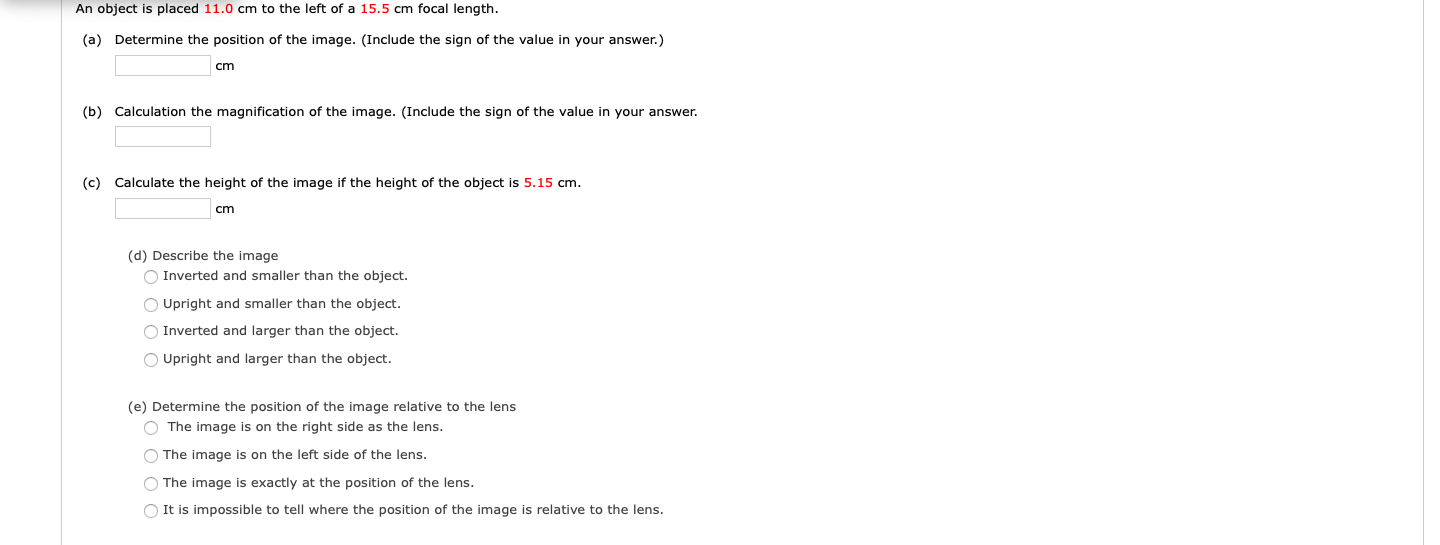 Solved (a) Determine the position of the image. (Include the | Chegg.com