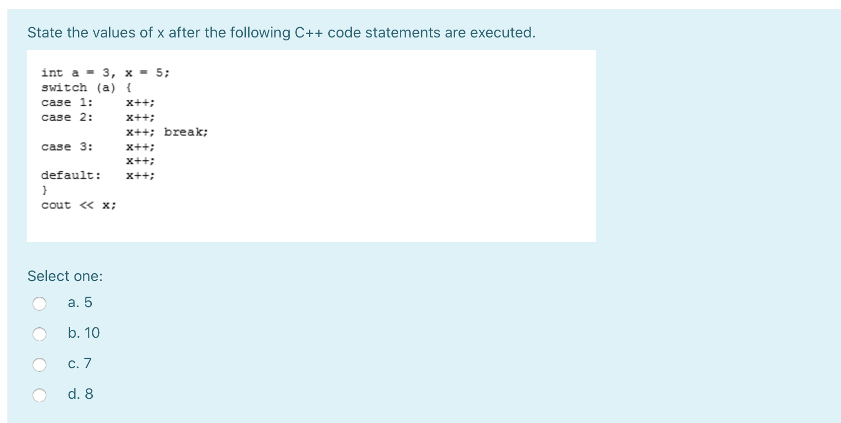 Solved State the values of x after the following C++ code | Chegg.com