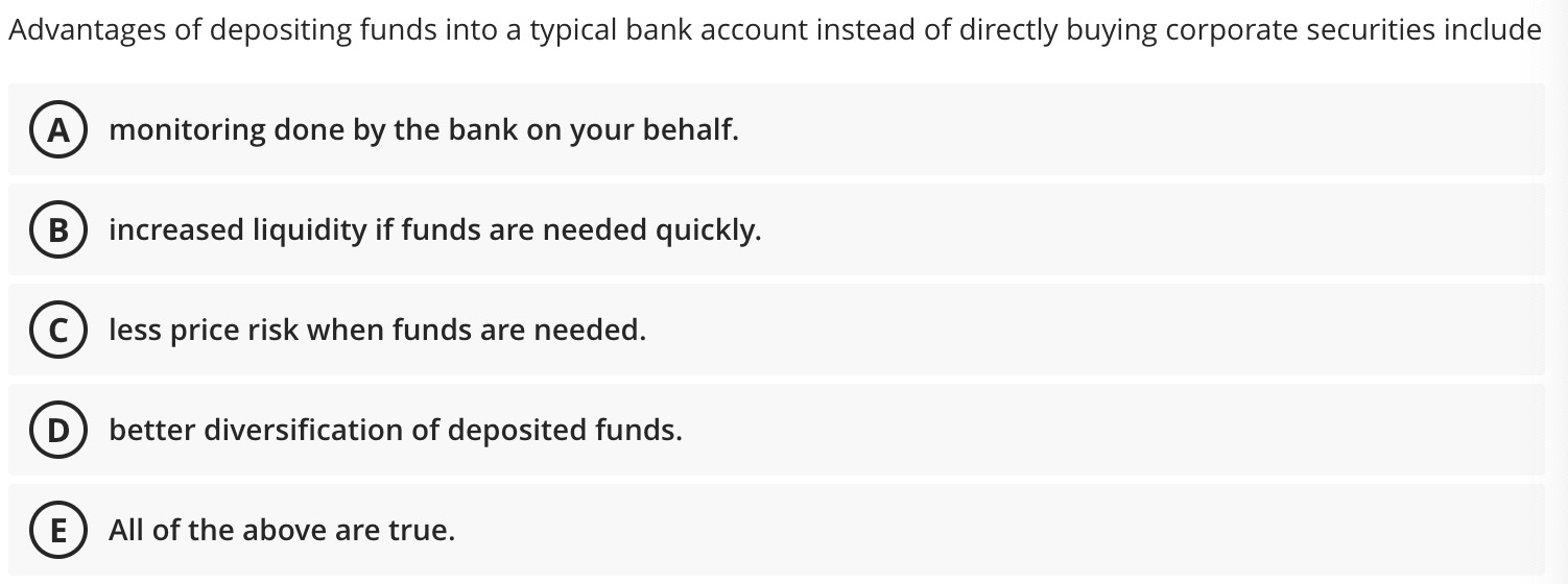 Solved Advantages of depositing funds into a typical bank | Chegg.com