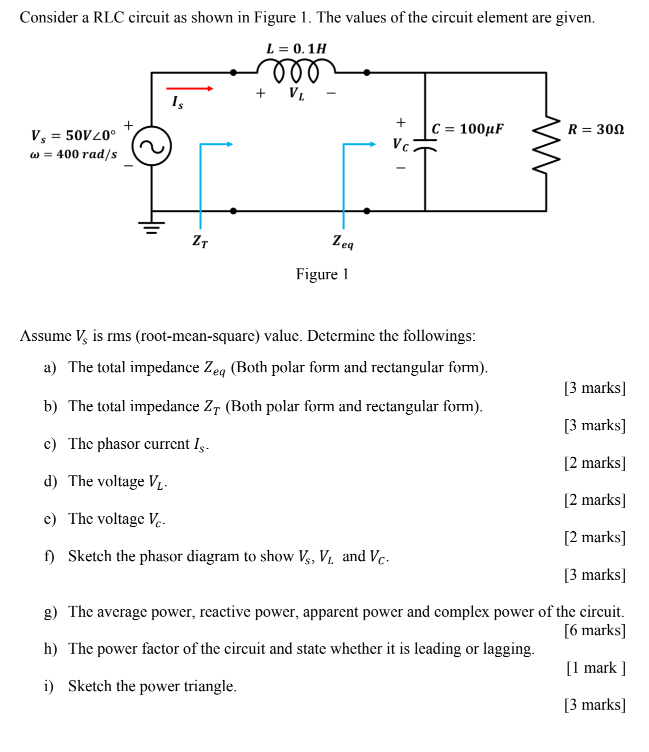 Solved Consider a RLC circuit as shown in Figure 1. The | Chegg.com