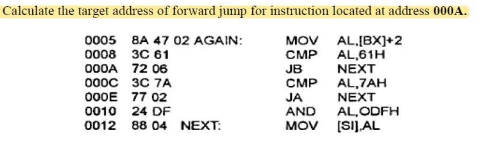 Solved Calculate the target address of forward jump for | Chegg.com