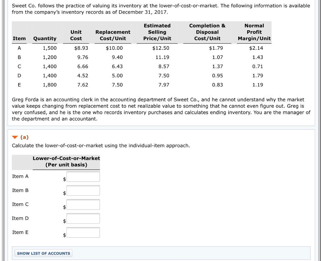 Solved Sweet Co. follows the practice of valuing its