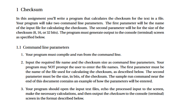 Solved 1 Checksum In this assignment you'll write a program | Chegg.com