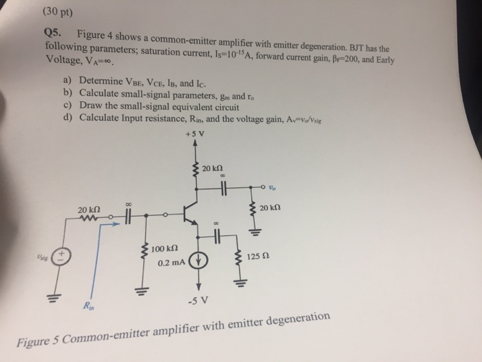 Solved (30 pt) Q5. Figure 4 shows a common-emitter amplifier | Chegg.com