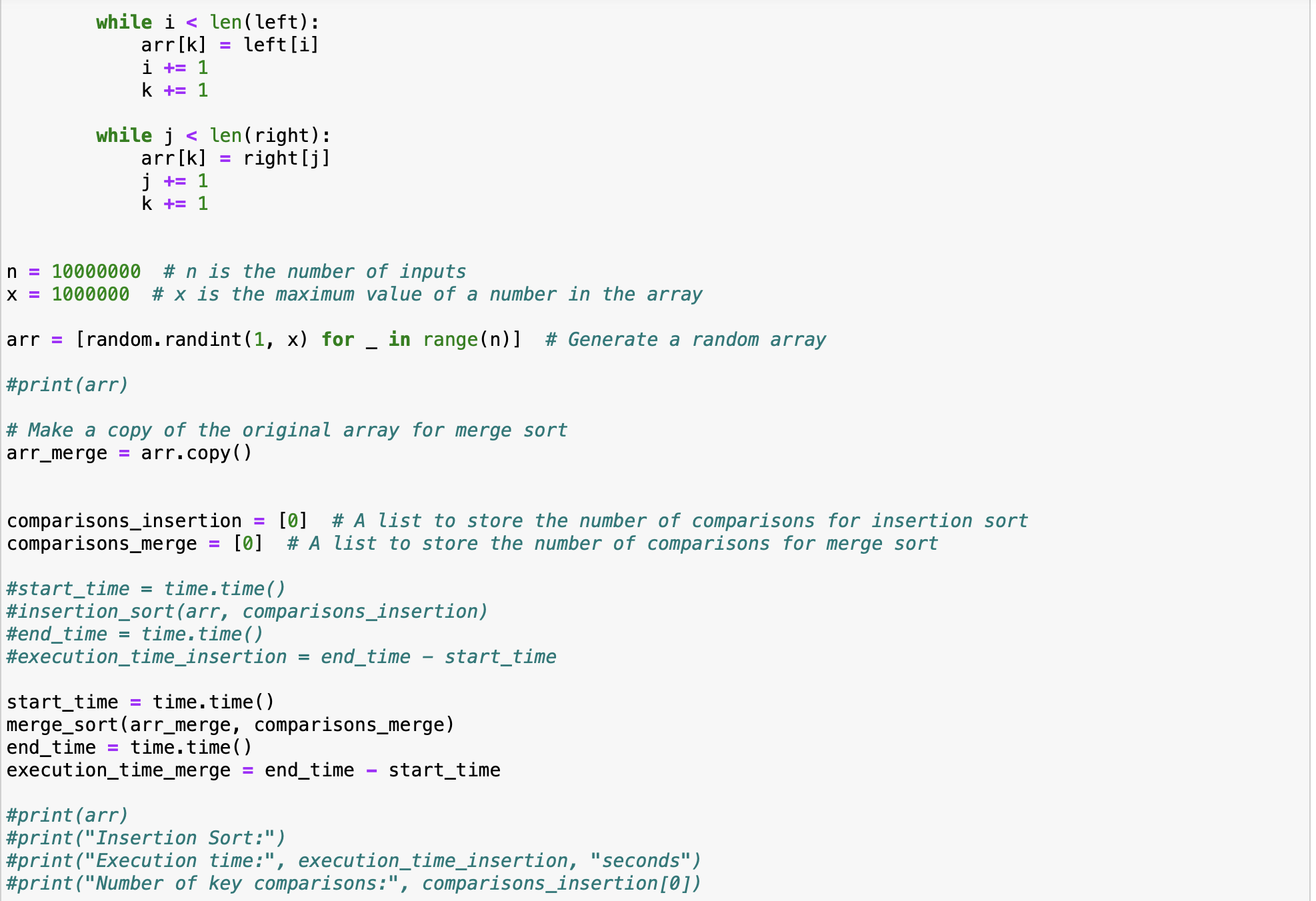 Solved while iright[j] : arr[k]=right[j] j+=1 else: | Chegg.com