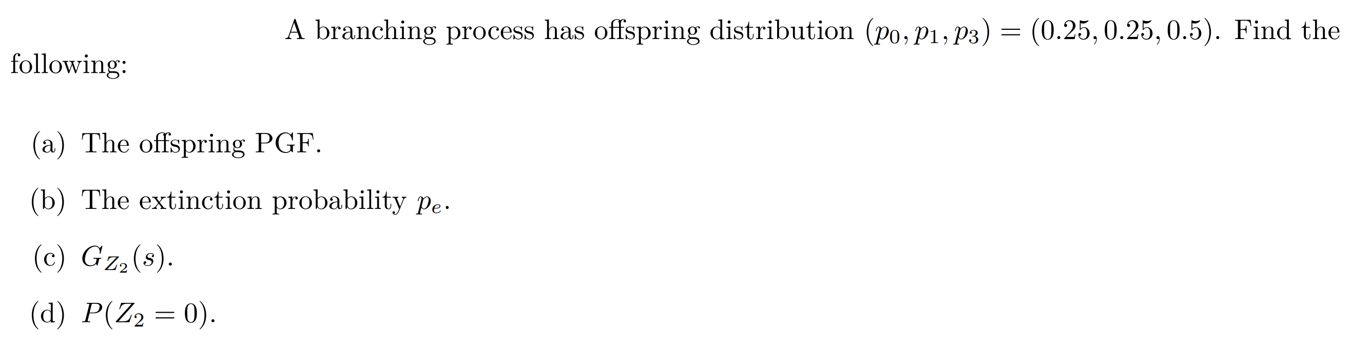 Solved A branching process has offspring distribution | Chegg.com