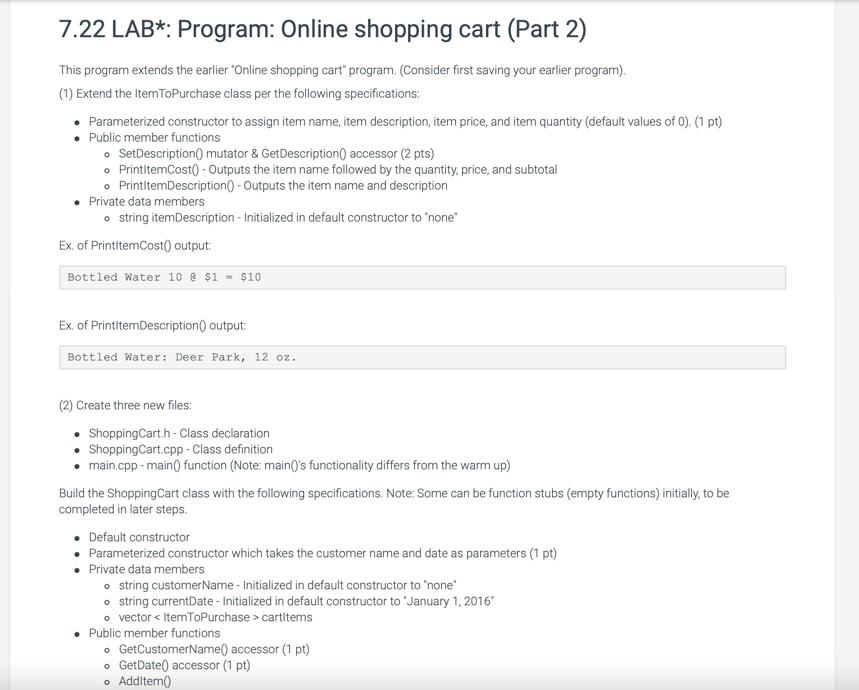 Solved 7.22 LAB* Program Online shopping cart (Part 2)