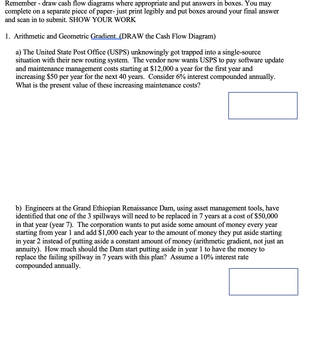 Solved Remember Draw Cash Flow Diagrams Where Appropriate