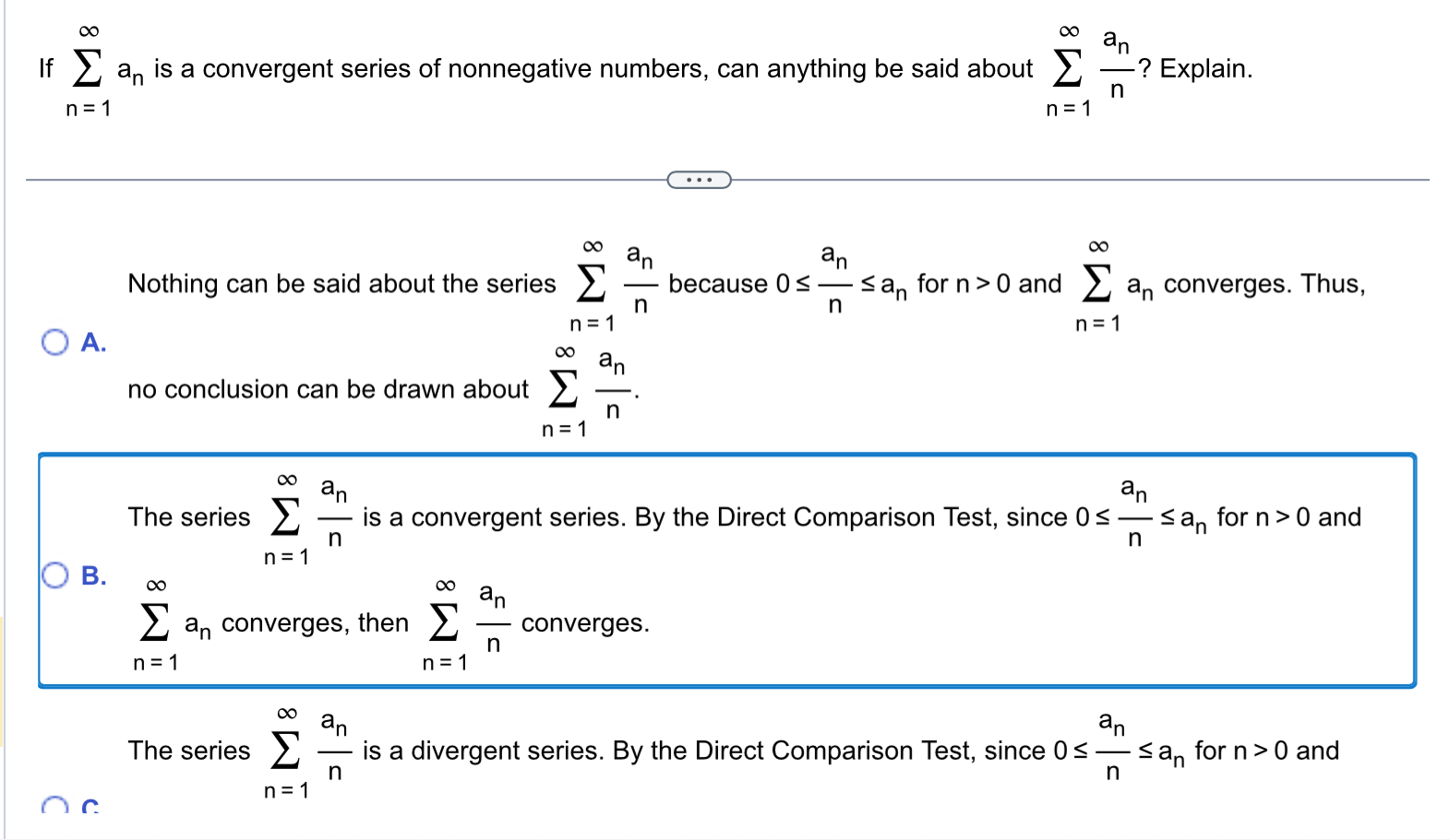 Solved If ∑n=1∞an is a convergent series of nonnegative | Chegg.com