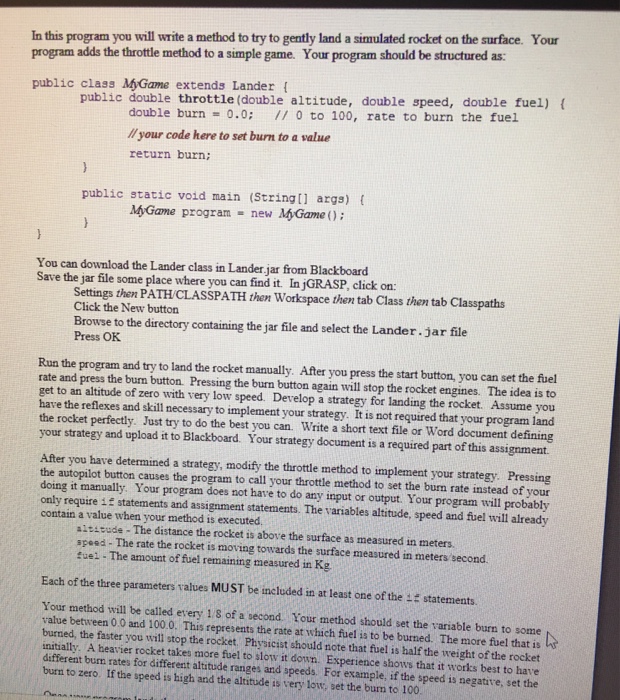 In this program you will write a method to try to | Chegg.com