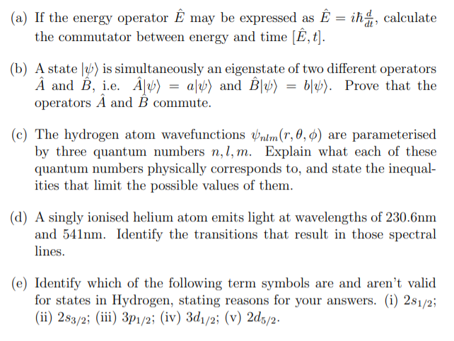 A If The Energy Operator E May Be Expressed As E Chegg Com