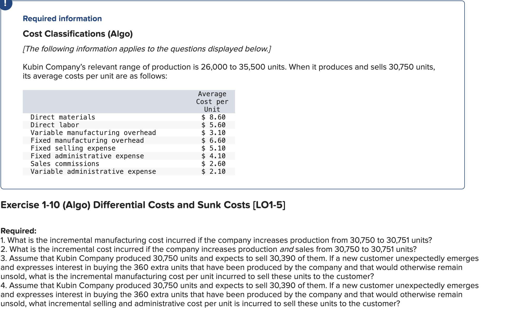 Solved Exercise 110 (Algo) ﻿Differential Costs and Sunk