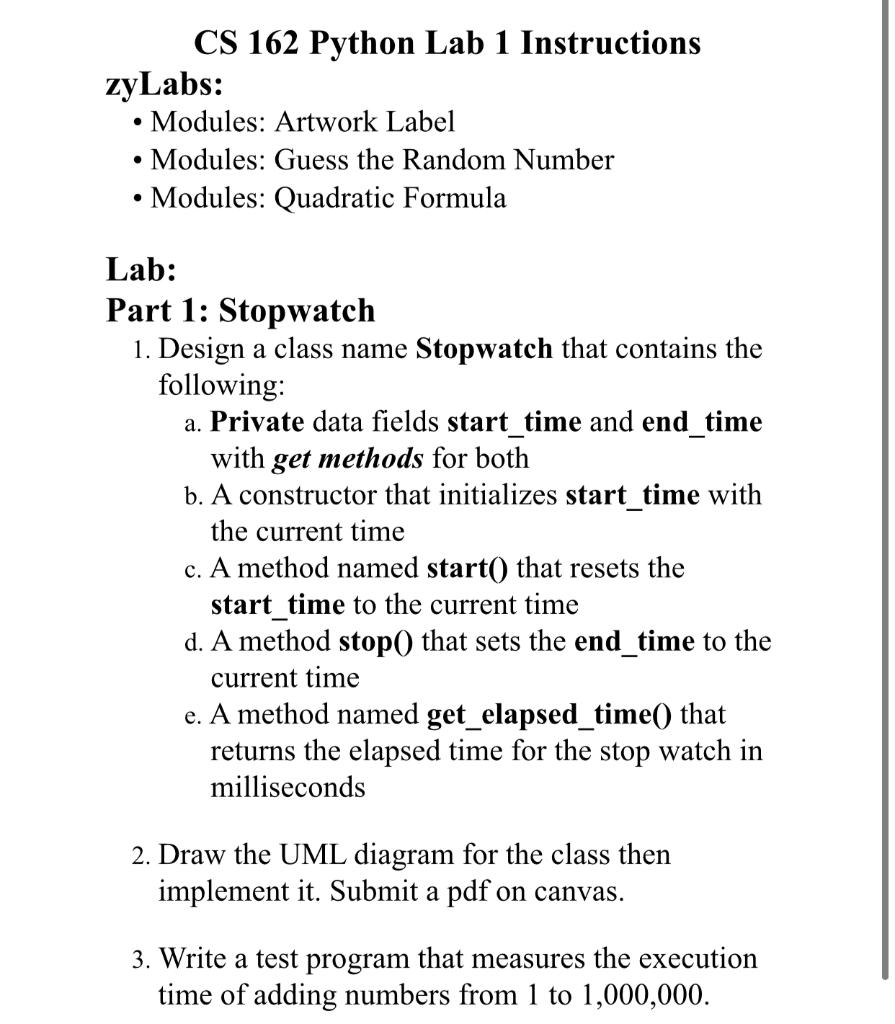 Solved CS 162 Python Lab 1 Instructions zyLabs • Modules