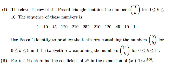 Solved (i) The eleventh row of the Pascal triangle contains | Chegg.com
