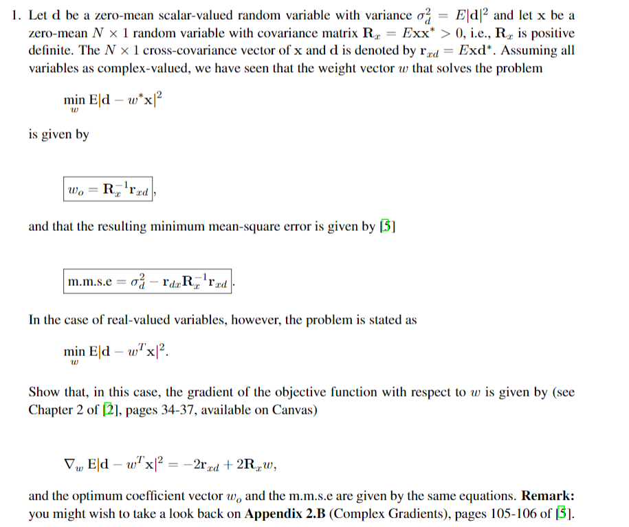 1. Let d be a zero-mean scalar-valued random variable | Chegg.com