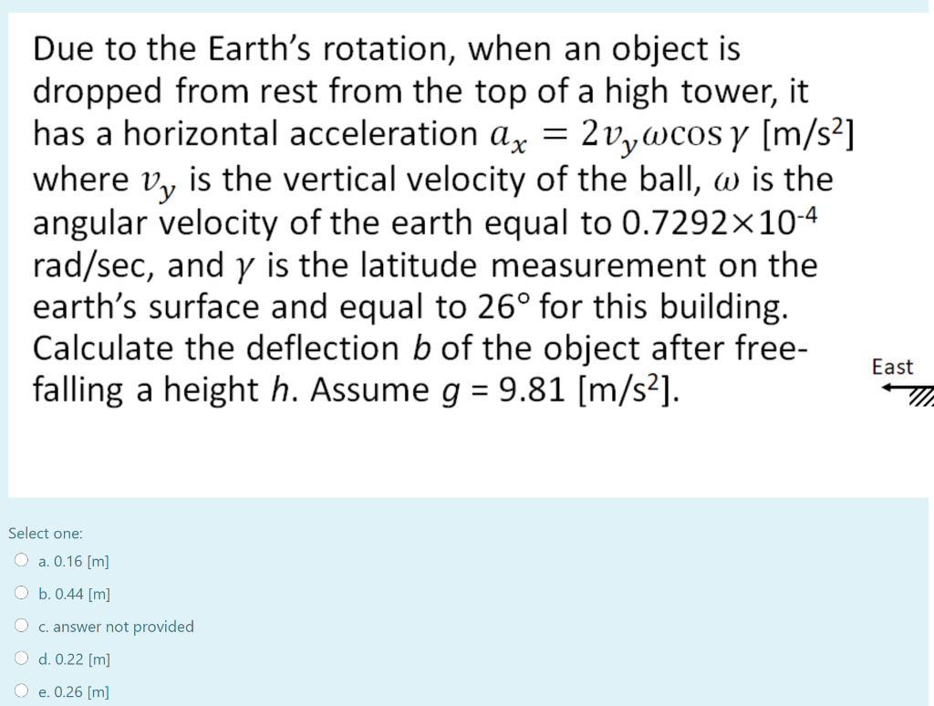 Solved Due to the Earth's rotation, when an object is | Chegg.com