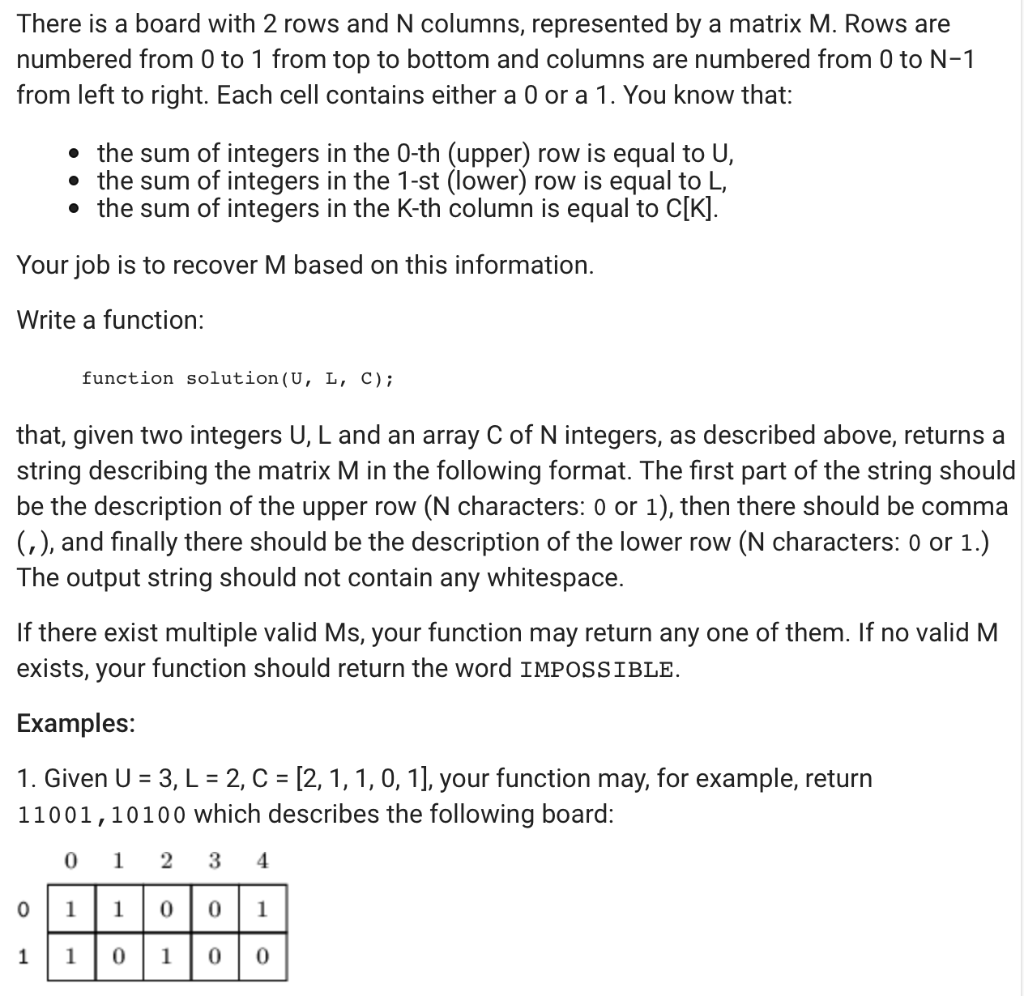 Solved Board 2 Rows N Columns Represented Matrix M Rows Numbered 0